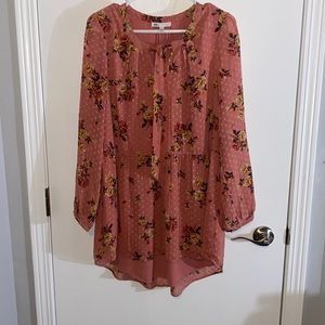 DR2 Medium Blush Floral Tie Neck Tunic